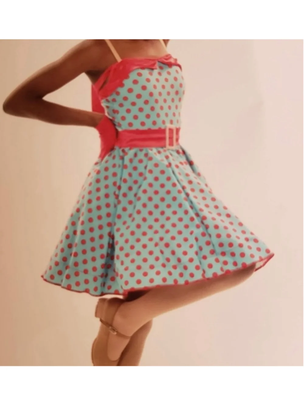 Child's pinup girl dress retro 50s style blue red polka dot Halloween costume S
